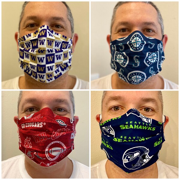 Face mask. NFL and College teams. Seahawks, Steelers, Packers and others - reusable, wire nose bridge,built in filter pocket