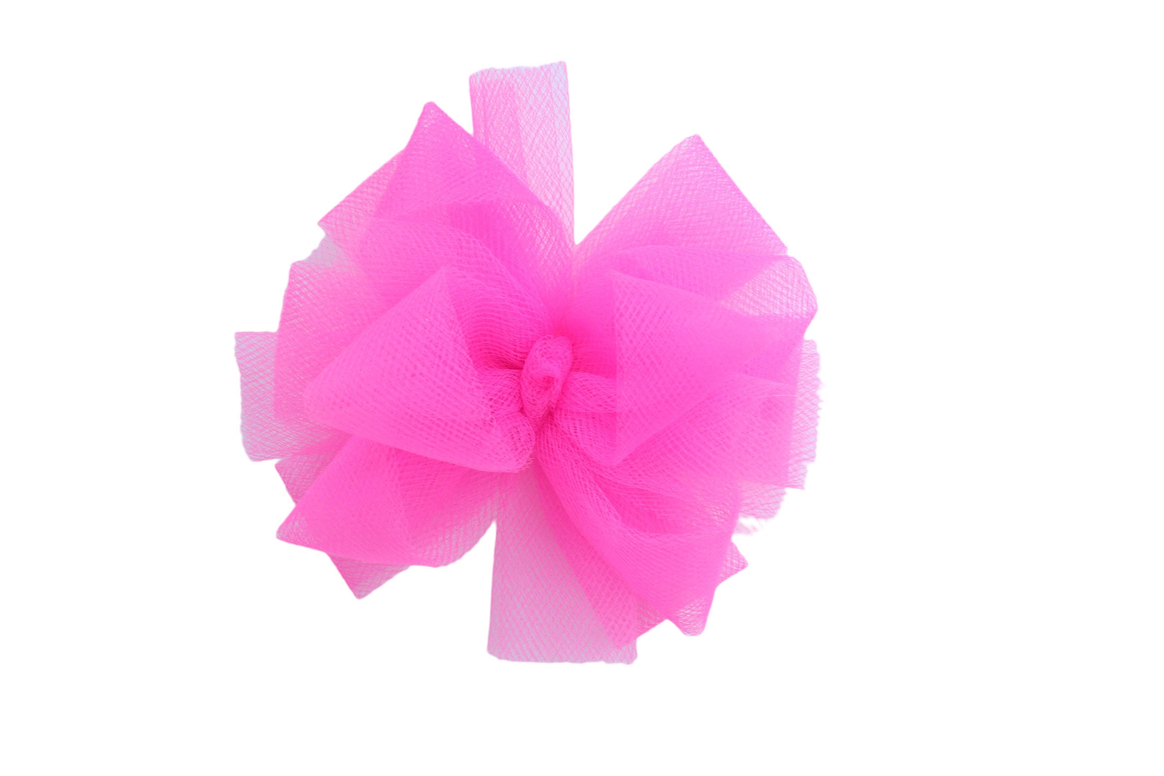 Hot Pink Fluffy Tulle Hair Bow, Girl bows, Baby Bows, Baby Gift, Hair Accessories, Hair Clip, Solid Hair Bow, Piggies, Ribbon Style Bow