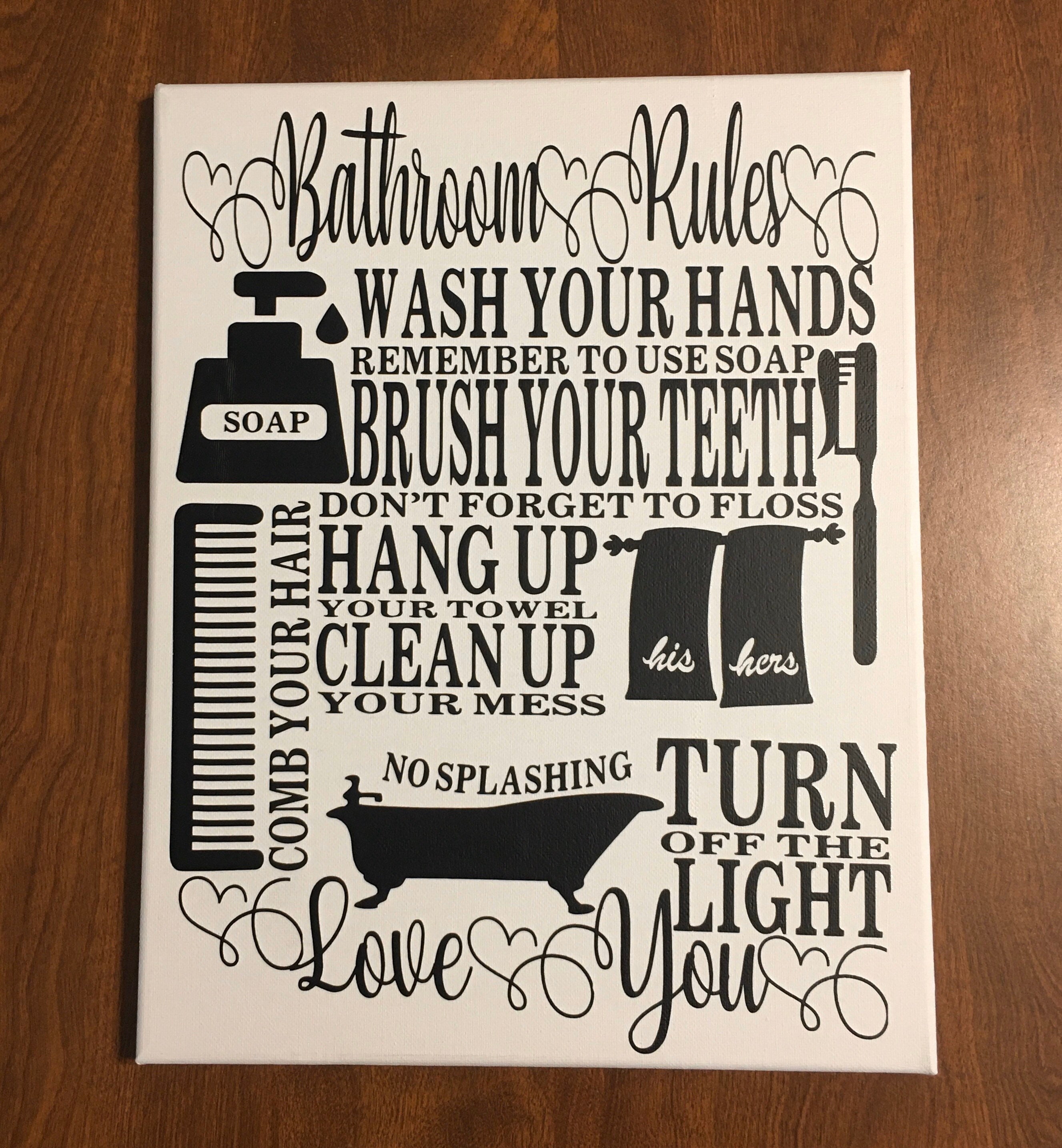 Bathroom Rules Custom Canvas Wall Art Etsy