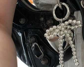 Y2K Keychain Silver Bow/ Purse Bag Charm
