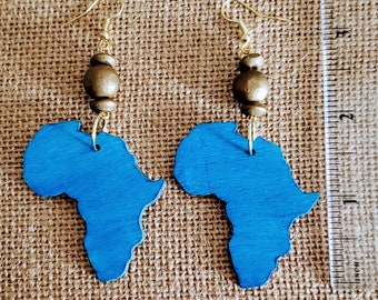 Africa Earrings; Hand Painted Wood Earrings; African Jewelry; Black History Month