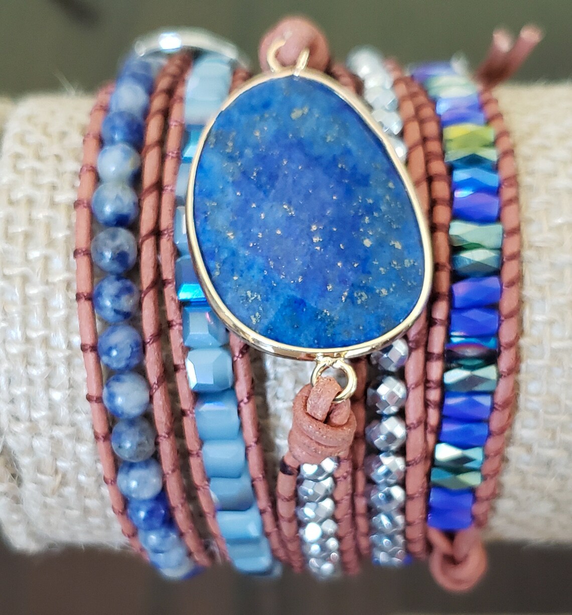 Bohemian Leather and Gemstone Bracelet Wrap Bracelet Long Etsy UK