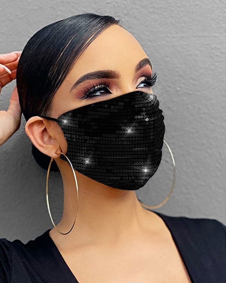 Elegant Sequin Face Mask Bling Sparkly Mask With Filter Etsy