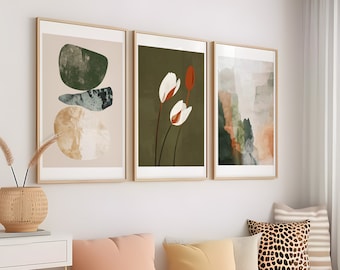 Earthy Earth Col.1, SET of 3 - Printable Digital Art, Earthy/Calm Colours, Nature Theme, Home Decor, Modern Wall Art, Floral, Abstract
