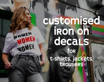 Customised Iron On Decals For Garments - DECAL ONLY, free delivery - Bulk Orders + Discounts! Custom Designs/Colours/Sizes, Premium Vinyls