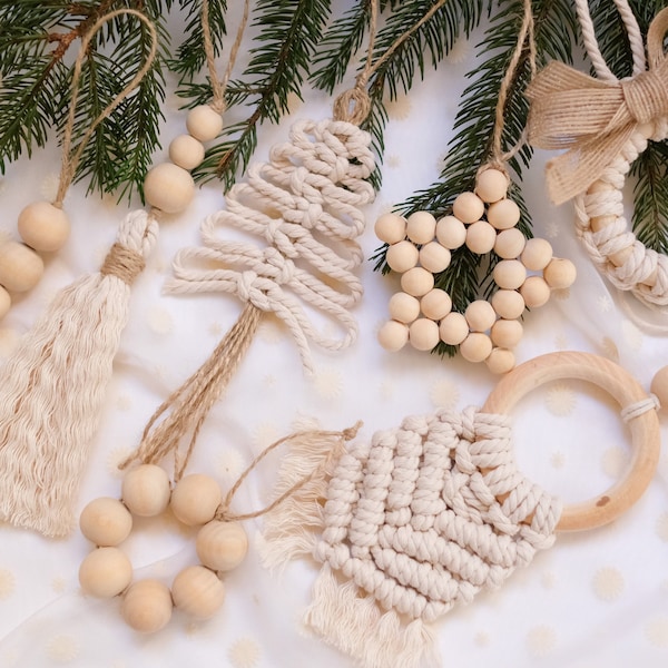 Christmas Ornaments/ Set/ Boho Christmas tree decorations/ Farmhouse/ Modern/ Christmas 2022/ Custom tree ornaments/ Macrame ornaments