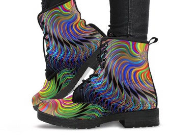 Rainbow Swirl Leather Boots-Women's Boots- Vegan Leather- Combat Boots- Classic Boots- Chakra Boots- Buddha Boots- Hippie Boots- Abstract