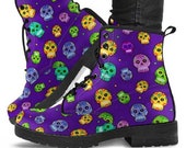 Sugar Skull Pattern Boots-Combat boots- Vegan boots- Women 39 s boots- Girl boots- Bohemian Boots- Boho boots- Goth Boots- Gothic Boots- Skull
