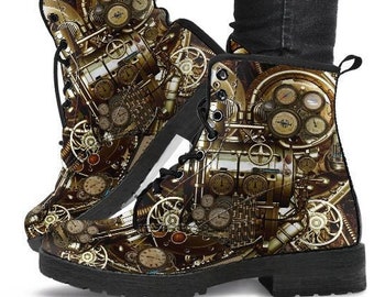 Steam-Mechanical  Boots-Combat boots- Vegan boots- Women's boots- Girl boots- Steampunk Boots- Gothic Boots- Goth Boots- Rocker Boots- Botas