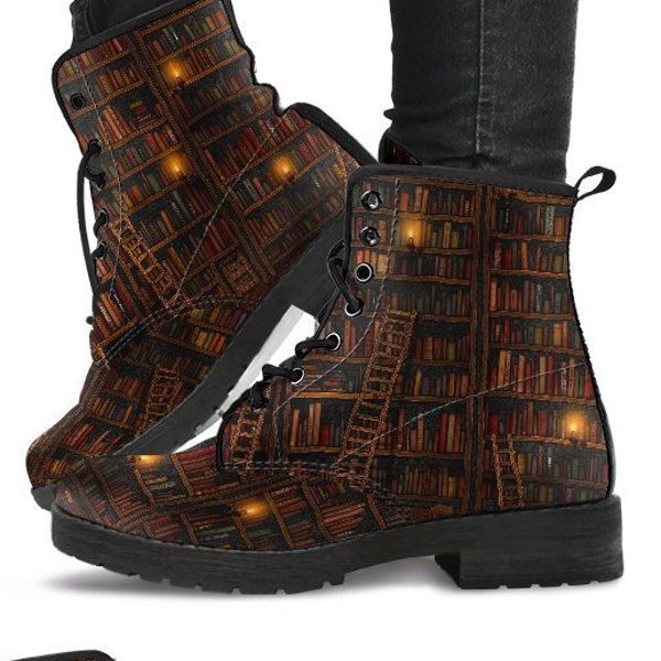 Library Book Lover Boots-Women's Boots- Vegan Leather- Combat Boots- Classic Boots- Chakra Boots- Buddha Boots- Hippie Boots- Book lover