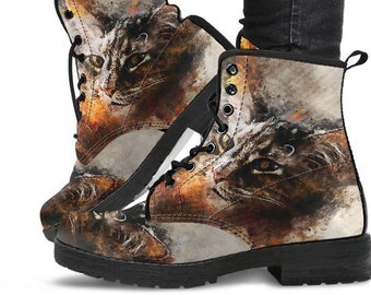 Cat Lover Boots-Combat boots- Vegan boots- Women's boots- Girl boots- Psychedelic boots- Cat Lover Gift- Cat Mom Gift- Cat Owner Gift-Cat