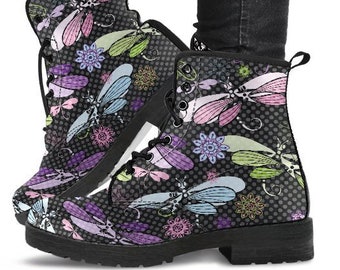 Dragonfly Spring Boots-Combat boots- Vegan boots- Women's boots- Girl boots- Bohemian Boots- Boho boots- Psychedelic boots- Mandala Boots-