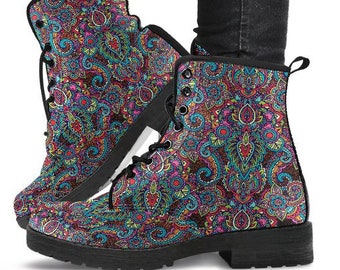 Paisley Mandala V4 Boots-Combat boots- Vegan boots- Women's boots- Girl boots- Bohemian Boots- Boho boots- Psychedelic boots- Mandala Boots-