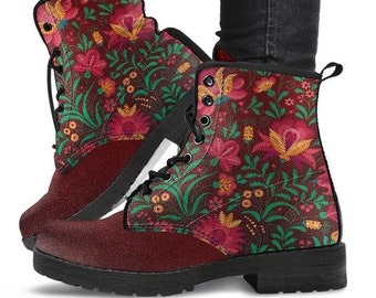 Floral Love Boots-Combat boots- Vegan boots- Women's boots- Girl boots- Bohemian Boots- Boho boots- Psychedelic boots- Floral Boots- Botas