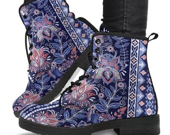 Psychedelic Flower Boots-Combat boots- Vegan boots- Women's boots- Girl boots- Bohemian Boots- Boho boots- Psychedelic boots- Floral Boots