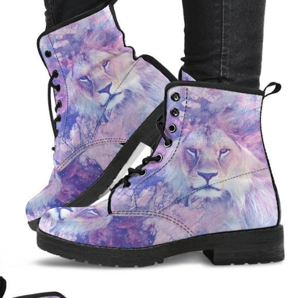 Lion Dream Boots-Combat boots- Vegan boots- Women's boots- Girl boots- Bohemian Boots- Boho boots- Psychedelic boots- Mandala Boots- Botas