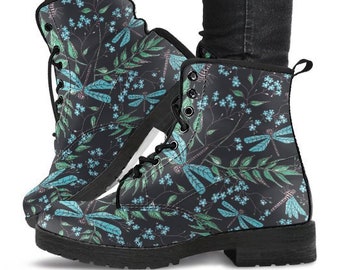 Dragonfly Summer Boots-Combat boots- Vegan boots- Women's boots- Girl boots- Bohemian Boots- Boho boots- Psychedelic boots- Mandala Boots-