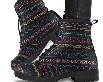 Stitch Pattern Boots-Combat boots- Vegan boots- Women's boots- Girl boots- Bohemian Boots- Boho boots- Psychedelic boots- Mandala Boots-