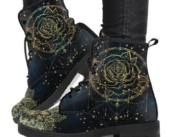 Dream Catcher Rose Boots-Combat boots- Vegan boots- Women's boots- Girl boots- Bohemian Boots- Boho boots- Psychedelic boots- Mandala Boots-