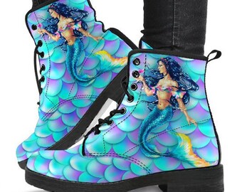 Magical Mermaid Boots-Combat boots- Vegan boots- Women's boots- Girl boots- Mermaid Gift- Mermaid Lover- Mermaid Boots- Mermaid Fantasy