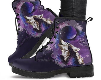 Wolf Moons Boots-Women's Boots- Vegan Leather- Combat Boots- Classic Boots- Chakra Boots- Bohemian Boots- Hippie Boots