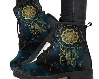 Hippie Vibes Dream Catcher Boots-Combat boots- Vegan boots- Women's boots- Girl boots- Bohemian Boots- Boho boots- Psychedelic boots-