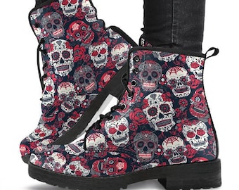 Skull Lovers Boots-Combat boots- Vegan boots- Women's boots- Girl boots- Bohemian Boots- Boho boots- Psychedelic boots- Skull Boots- Skull
