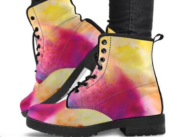 Abstract Color Boots-Combat boots- Vegan boots- Women's boots- Girl boots- Bohemian Boots- Boho boots- Psychedelic boots- Mandala Boots-