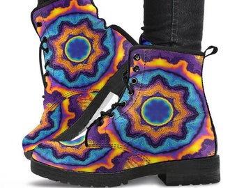 Psychedelic Mandala V3 Boots-Combat boots- Vegan boots- Women's boots- Girl boots- Bohemian Boots- Boho boots- Psychedelic boots- Mandala