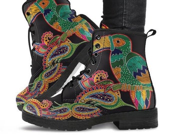 Bird N Flowers Boots-Combat boots- Vegan boots- Women's boots- Girl boots- Bohemian Boots- Boho boots- Psychedelic boots- Bird Lover Boots