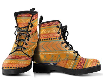 Ethnic Tribal Boots-Women's Boots- Vegan Leather- Combat Boots- Classic Boots- Fashion Boots- Custom Boots- Psychedelic Boots- Trance boots