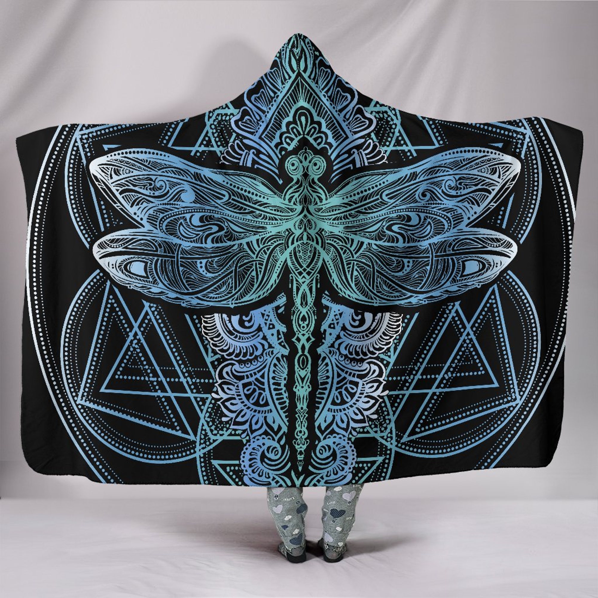 Blue Dragonfly Mandala Hooded Blanket