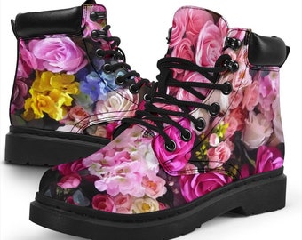 Floral Classic Boots-Combat boots-Vegan boots- Women's boots- Men's Boots- Bohemian Boots- Psychedelic boots- Classic Boots- Floral Gift