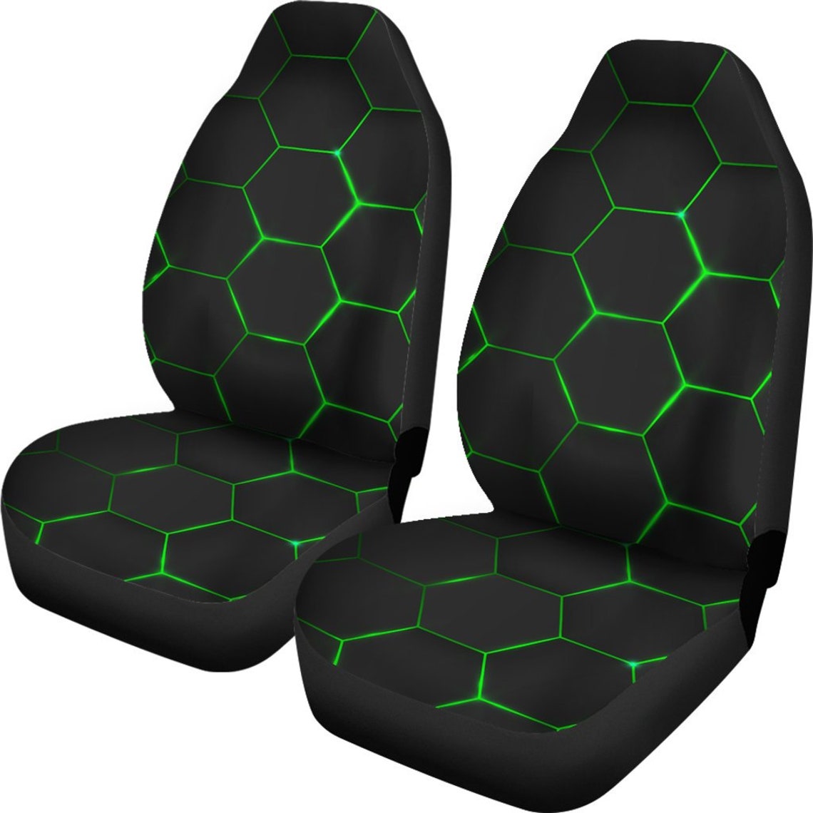 Black Green Hexagon Car Seat Coverspattern Car Seat Covers Etsy