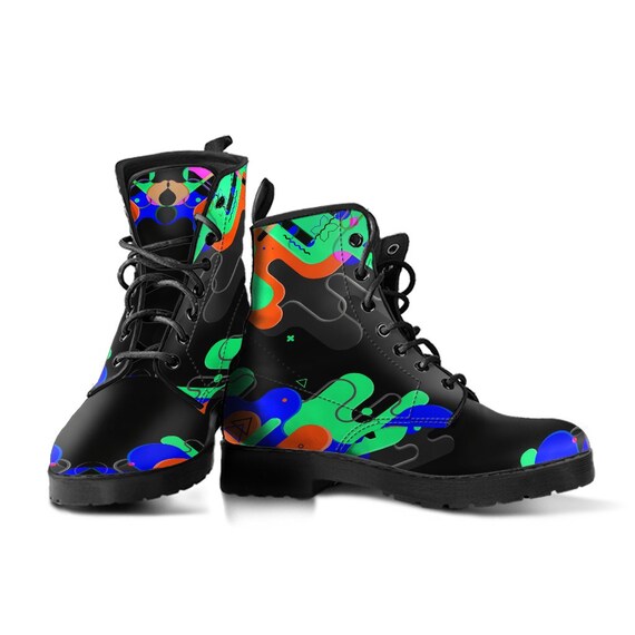 Geometrical Neon Boots women s Boots Vegan Leather Combat Boots