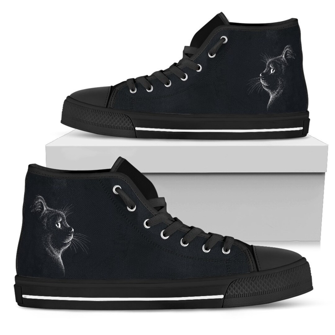 Silhouette Cat Print Women's High Top Shoes