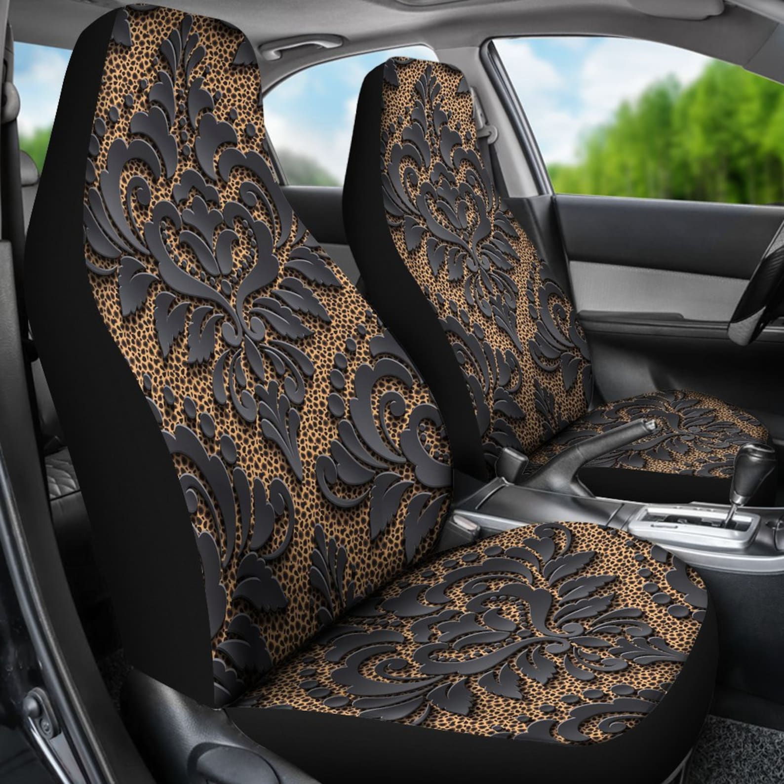 Royal Black Car Seat Coverspattern Car Seat Covers Pair 2 Etsy