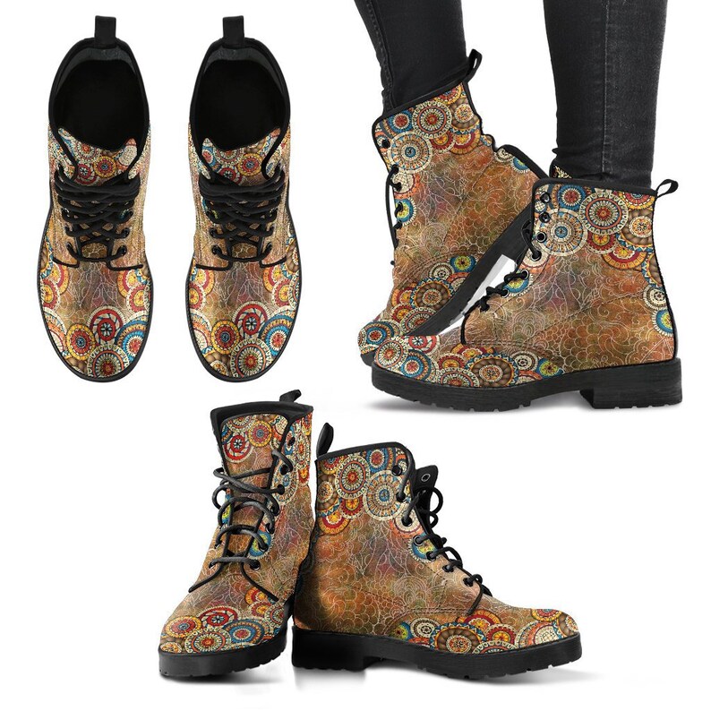 Vegan boots Psychedelic boots Women/'s boots Mandala Boots- Girl boots Bohemian Boots Henna Pattern Boots-Combat boots Boho boots