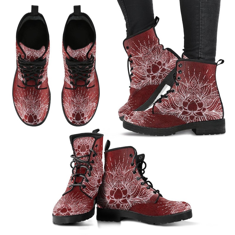 Boho boots Vegan boots Women/'s boots Mandala Boots- Girl boots Bohemian Boots Glowing Lotus Boots-Combat boots Psychedelic boots