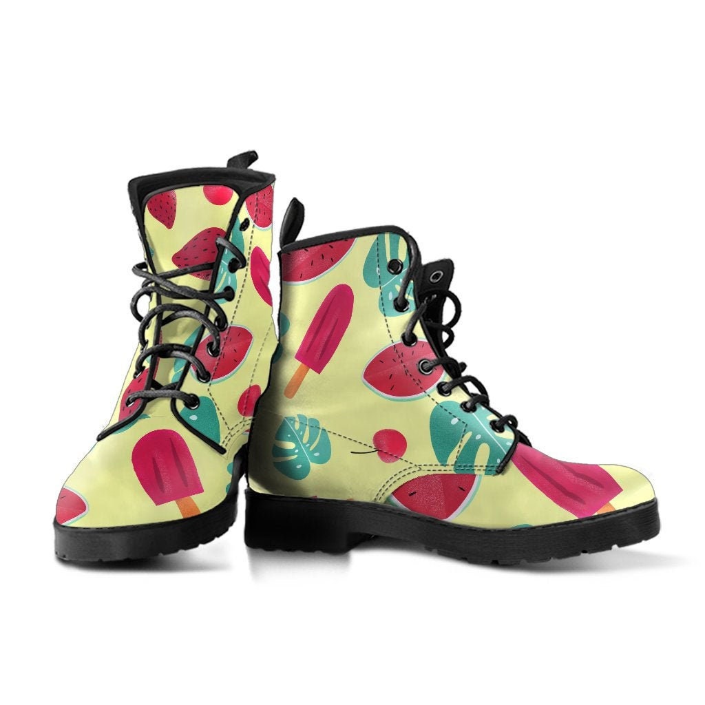 Watermelon Pop Boots-Combat Boots- Vegan Boots- Women's Boots- Girl Boots- Watermelon Gift-Watermelon Lover-Psychedelic Boots- Ankle Boots
