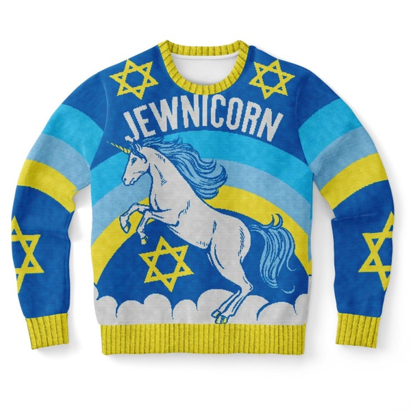 Jewnicorn Pull de Noël juif - Sweat-shirt de Noël laid- Cadeau de Hanoukka- Sweat-shirt de Hanoukka- Cadeau pour Juif- Cadeau juif- Juif