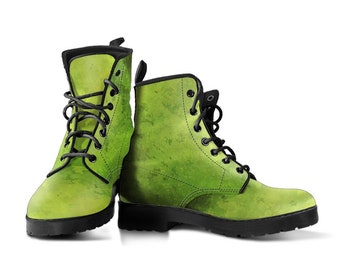 Green Lime Boots-Women's Boots- Vegan Leather- Combat Boots- Classic Boots- Fashion Boots- Custom Boots- Psychedelic Boots- Chic Boots-Botas