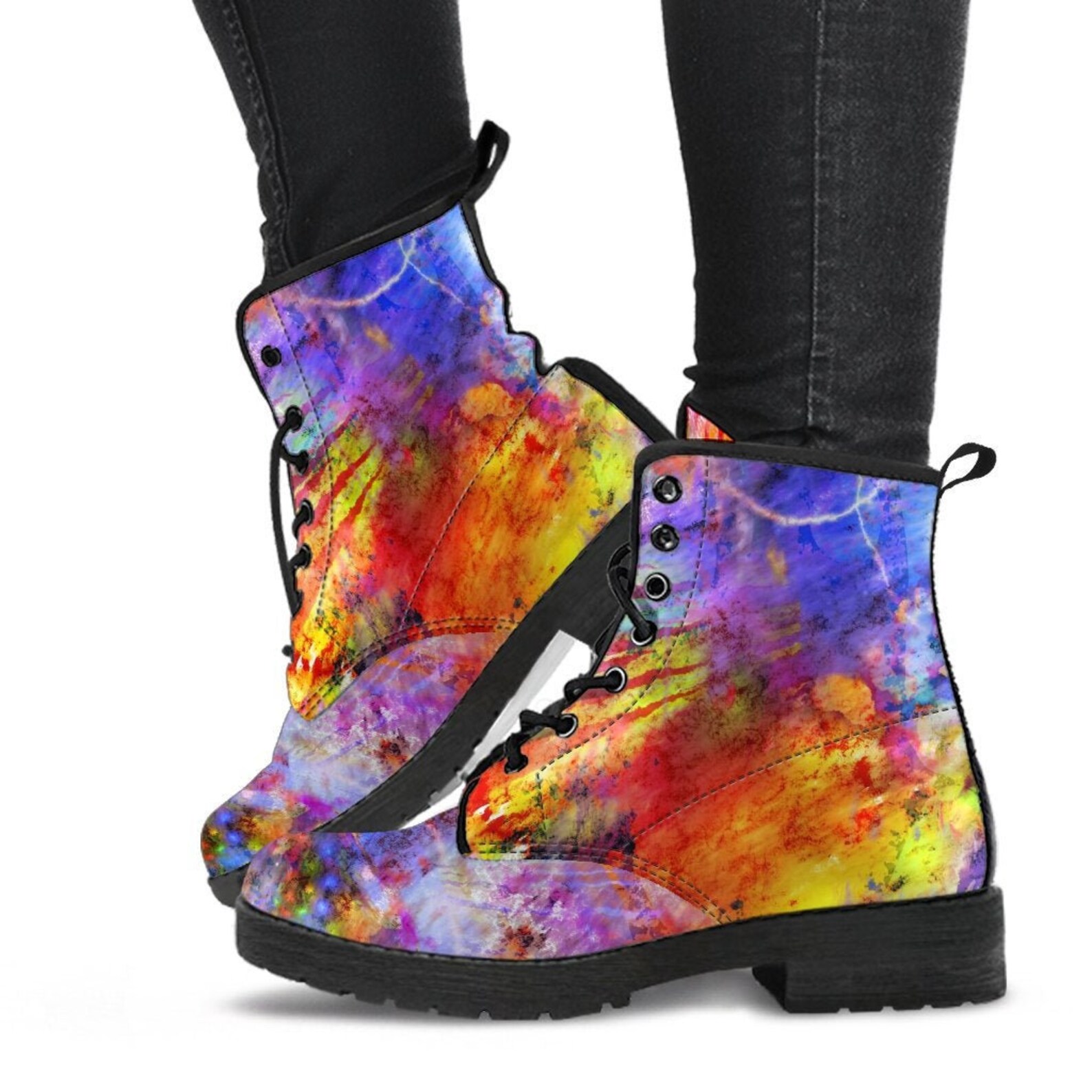 Tie Dye Leather Boots Women's Boots Vegan Leather Etsy