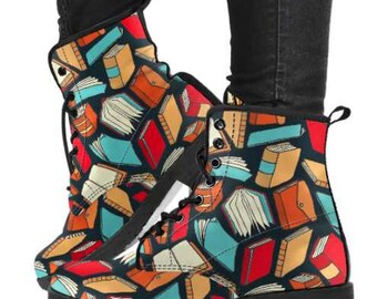 Book Lover Boots-Combat boots- Vegan boots- Women's boots- Girl boots- Bohemian Boots- Boho boots-Book Lover Gift- Book Lover Boots-Bookworm