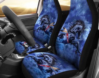 Blue Horse Car Seat Covers-Pattern Car Seat Covers Pair- 2 Front Seat Covers- Car Seat Covers- Car Seat Protector- Car Accessory