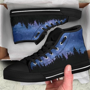 Nocturnal Woods High Tops-Women's High Tops- Canvas Shoes- Streetwear- Casual Shoes- Custom Shoes- Hippie Shoes- Fashion Shoes- Forest Shoes