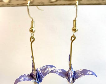 Origami Ohrringe, mit Perle, lila, Blumenmuster, mit Echtgold vergoldet, nickelfrei, papier, Japan, Geburtstag, weihnacht, Geschenk＜KR59>