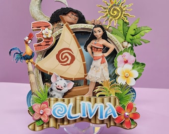 Moana Cake Topper – Personalized Luau Birthday Decoration