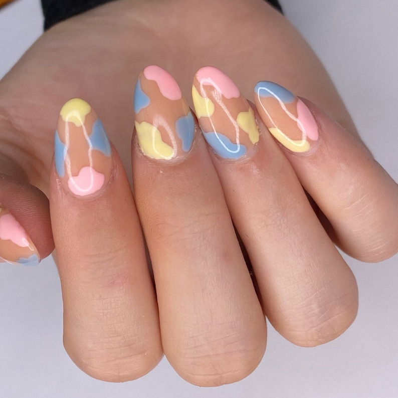 Pastel Cow print Homemade press on nails False nails | Etsy