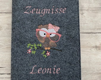 Zeugnismappe mit Namen, Zeugnismappe personalisiert, Zeugnismappe Filz, Geschenk zum Schulanfang, Geschenk Einschulung Mädchen